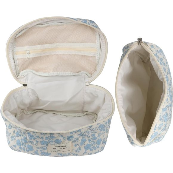 Women Cosmetic Bags Quilted Coquette Aesthetic Floral Toiletry Organizer 2 Pcs - Picture 2 of 5